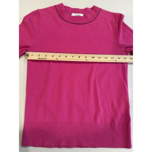 COS Top Womens XS Pink Knit 100% Cotton Short Sleeve Stretch Crew Neck - Picture 5 of 5